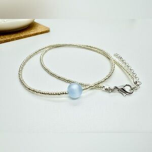 Handmade Jewerly with Silver Seed Bead Choker Necklace with Extension